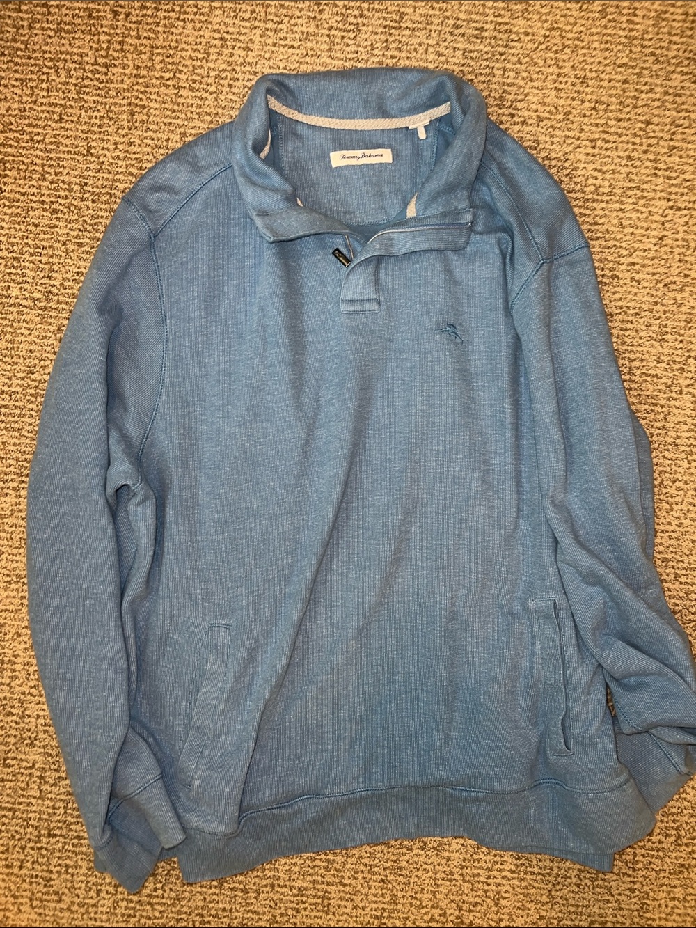 Tommy Bahama Light Blue Heather Quarter-Placket Pullover